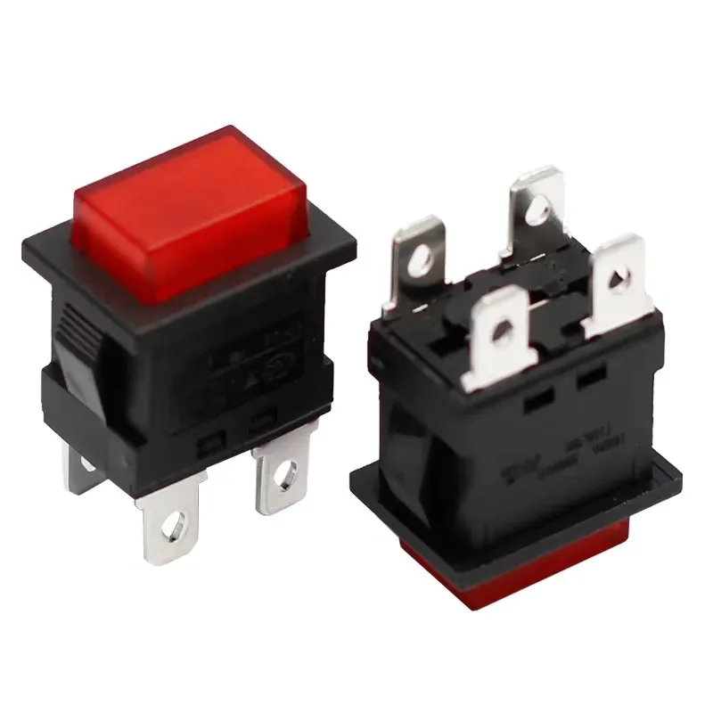 LC PS102 16A 250V T105/55 Red Push Button Switch Double Single Throw Momentary Power Strip Self Locking 2 Pole 4Pin Socket