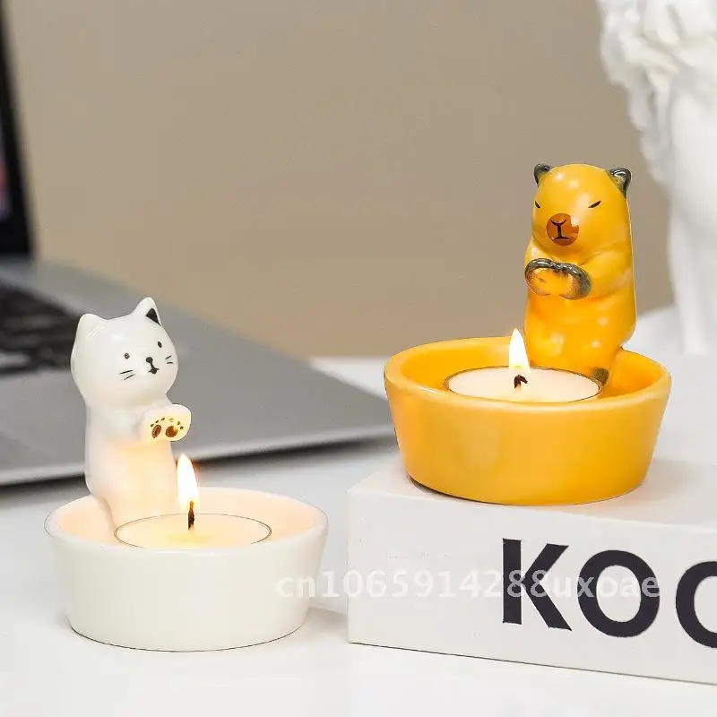 

Ceramic Candle Cup Cartoon Cute Household Aromatherapy Candle Holder Atmosphere Lamp Desktop Ornament