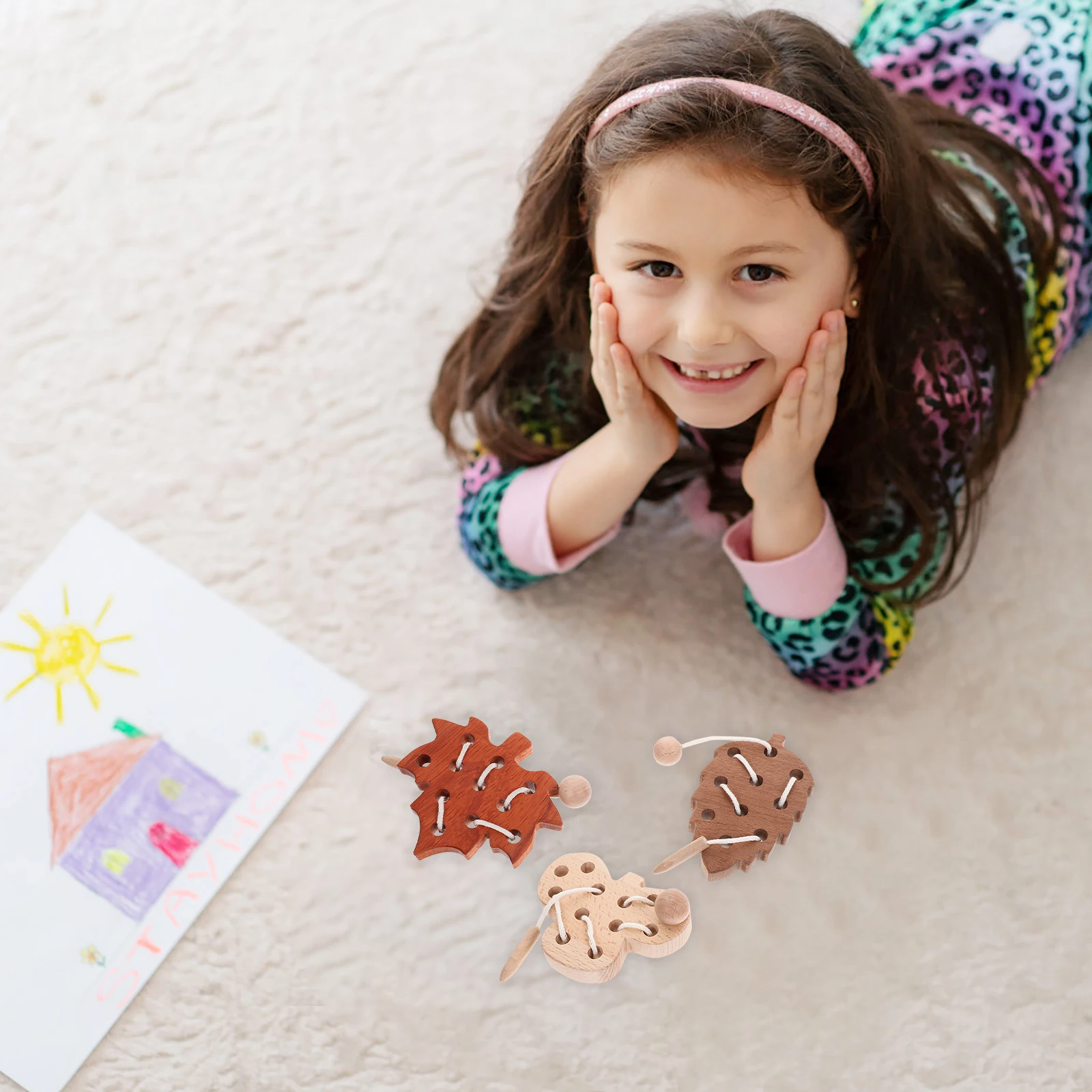 

1 set 1 Set Wooden Lacing For Toddlers Animal Shaped Threading Educational Fine Motor Skills Cognitive Learning