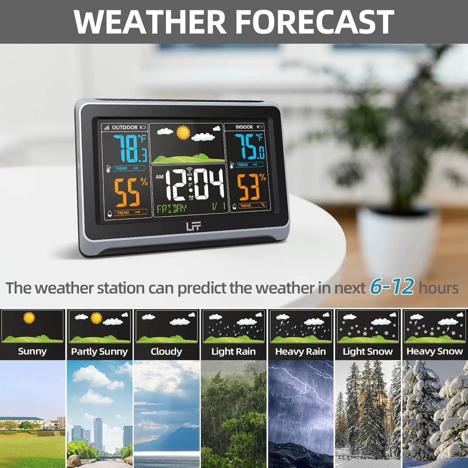 Wireless Weather Station Indoor Outdoor with Digital Thermometer, Color Display, Atomic Clock & Backlight
