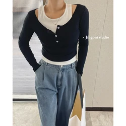 Y2k Tops Women T-shirt Clothing Crop Tees Long Sleeve Black Korean Style 2023 Fashion Vintage Streetwear Chic Spring Stich New