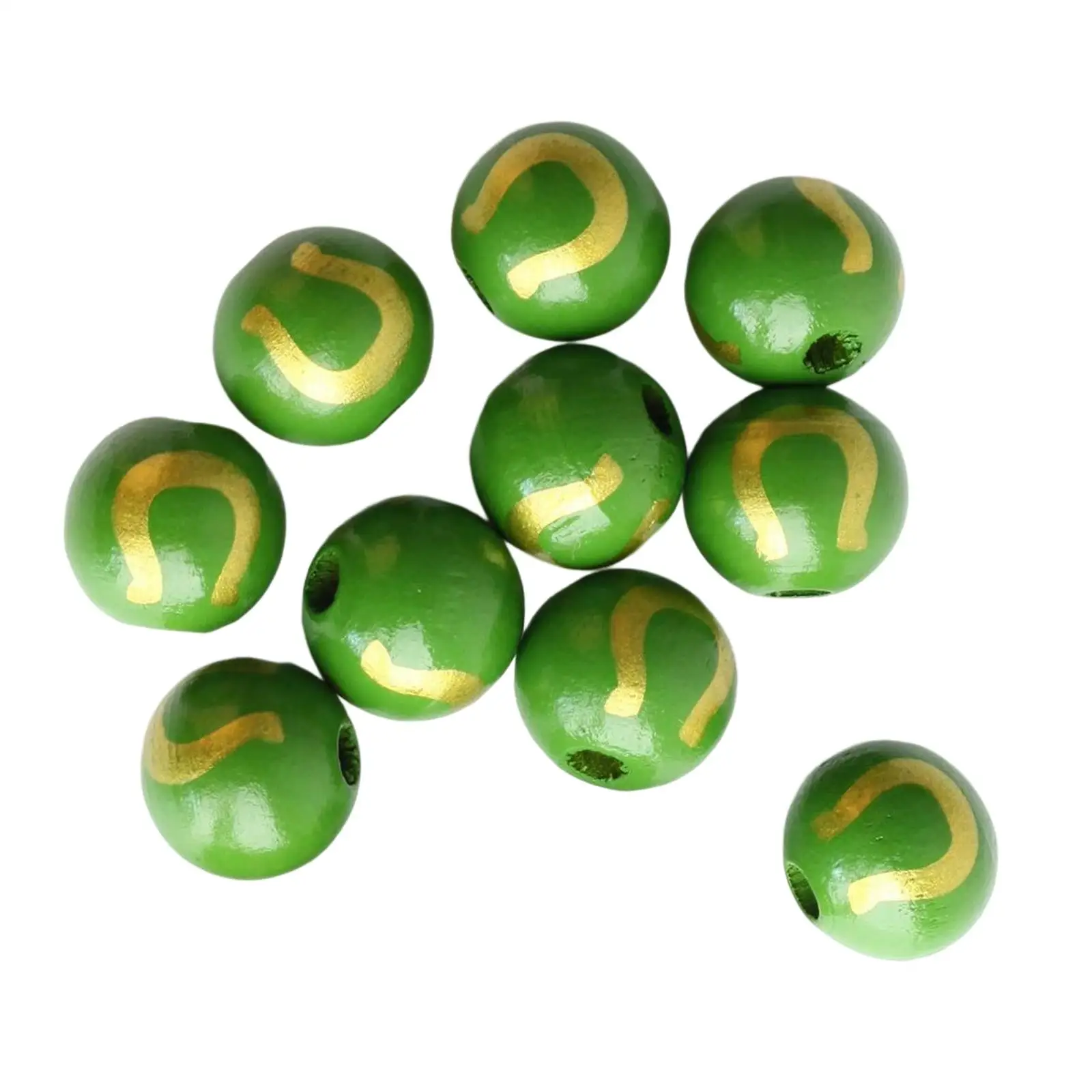 10x Small Round Beads Loose Bead Handmade Supplies Pattern Green Ball Smooth