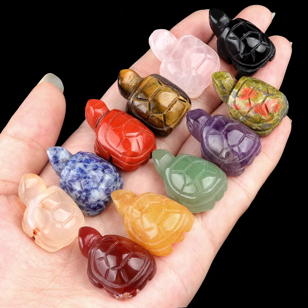 Mini Tortoise Crystal Stone Ornaments Carving Rose Quartz Aventurine Healing Energy Stone Home Decoracion Daily 18x27mm 1PC