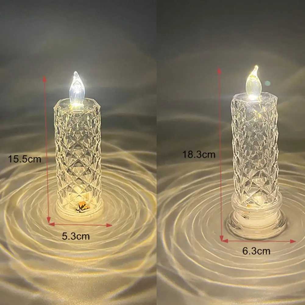 Crystal LED Candles Light Flameless Night Light Rose Pattern Projection Candle Light for Home Bar