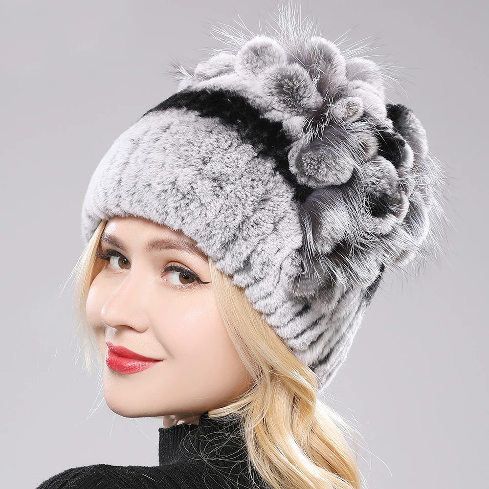 2024 Fur Winter Hat For Women 100% Real Rex Rabbit Fox Fur Hat Rex Rabbit Fur Caps Lady Winter Warm Headwear Women\'s Fur Hats