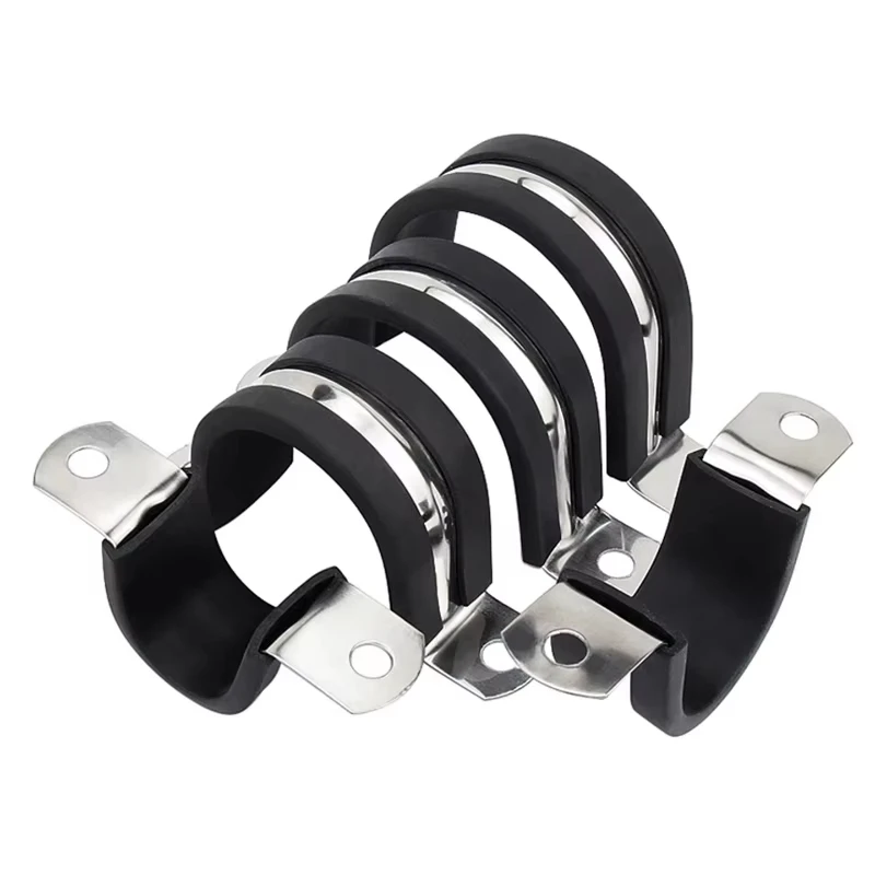 Stainless Steel  U-shaped 2-hole Pipe Clamps with Insulated Rubber Pipe Strap Hanger Clamp for Rigid Pipes Hoses Cables