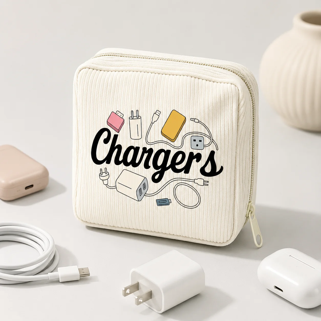 Charger Organizer Bag Soft Corduroy Cable Case Travel Electronics Accessories Storage Pouch USB Adapter Earphone Carrying Case