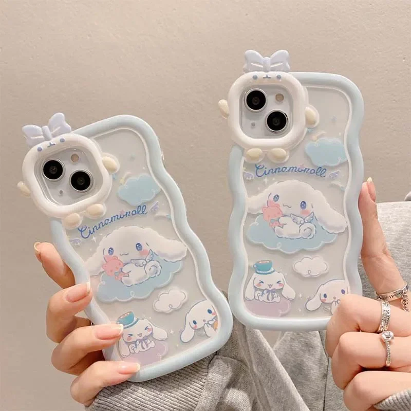 Miniso Sanrio Cinnamoroll Kawaii Phone Cover for Iphone 14 13 12 11 Pro Max Xs Xr 7 8 Plus Phone Support Beaded Phone Chain