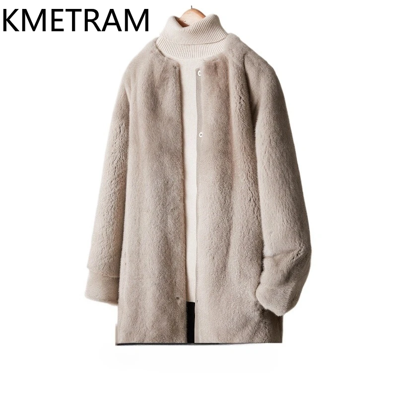 KMETRAM 100% معاطف فرو المنك امرأة منتصف طول معطف الفرو الحقيقي 2025 شتاء دافئ جديد في ملابس خارجية النساء الملابس fourrures فام