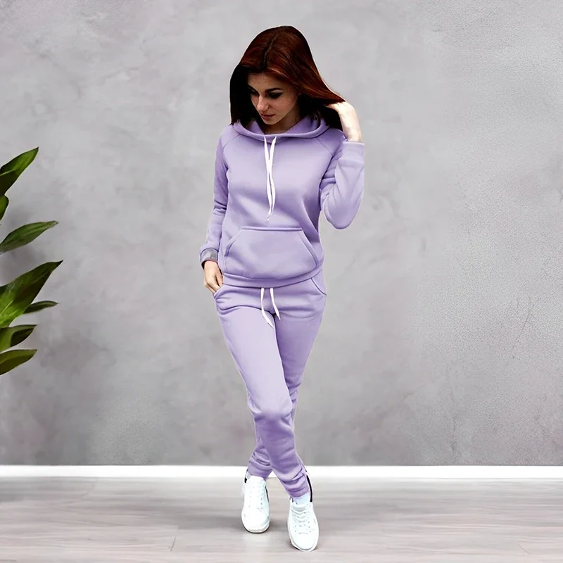 2026 Herbst-Winter Bestseller Damen Jogginganzug Hoodie und Jogginghose Hochwertiger Einfarbiger Trainingsanzug Damen Freizeit-Sportoutfit – Detail 6