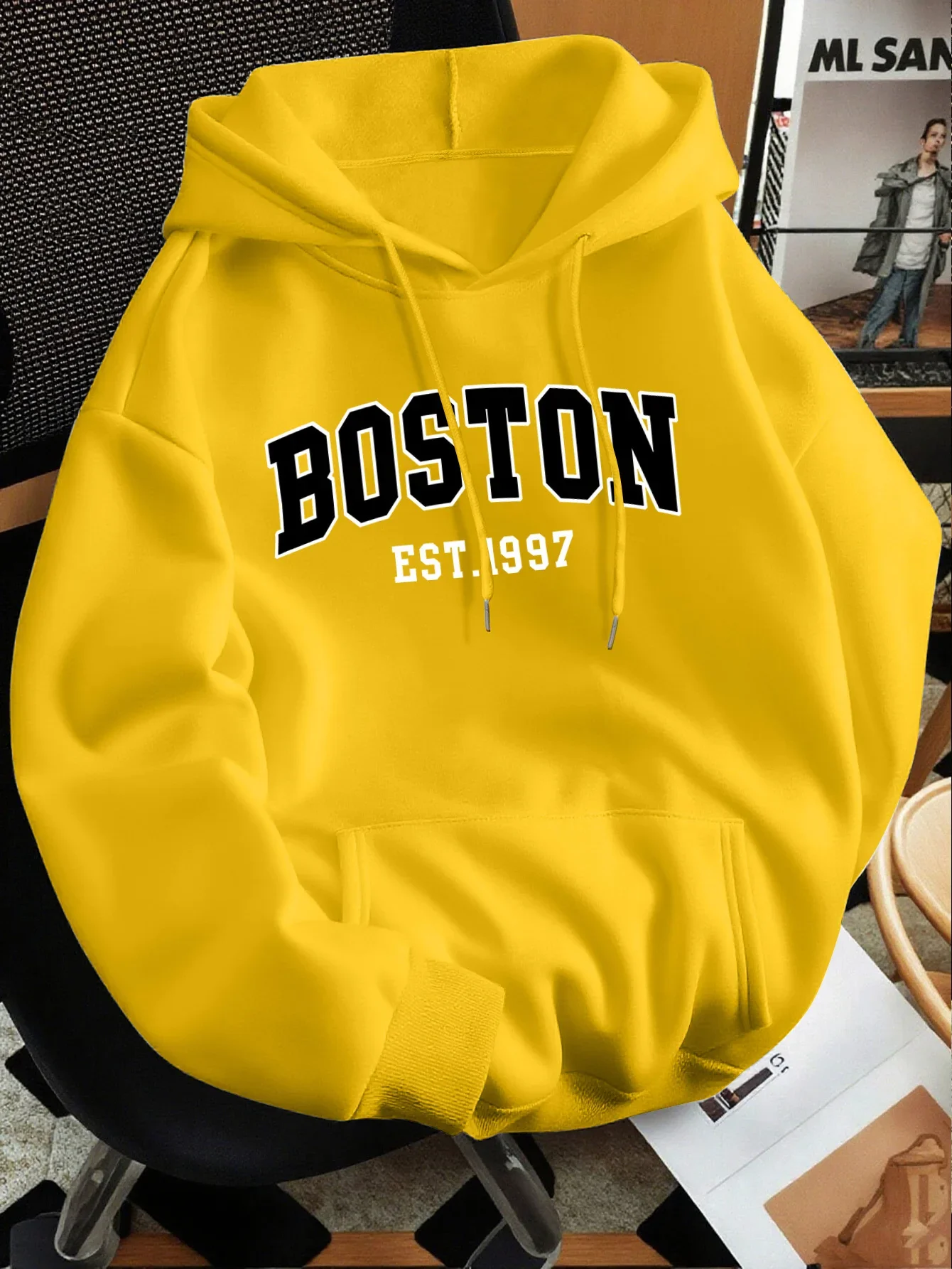 Camiseta masculina de manga comprida com gola redonda, folgada, tamanho grande, para outono e inverno, com capuz.