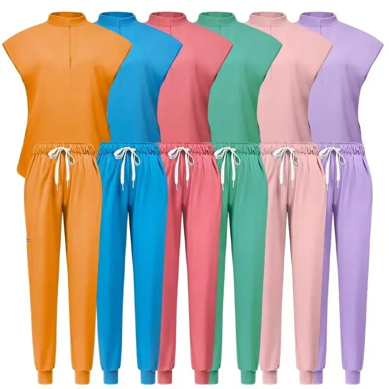 New Jogger Pants Quick-Drying Nurse Doctor Unisex Short Sleeve Dental Anesthesia High Elastic Comfortable Split Suit Scrub Sets