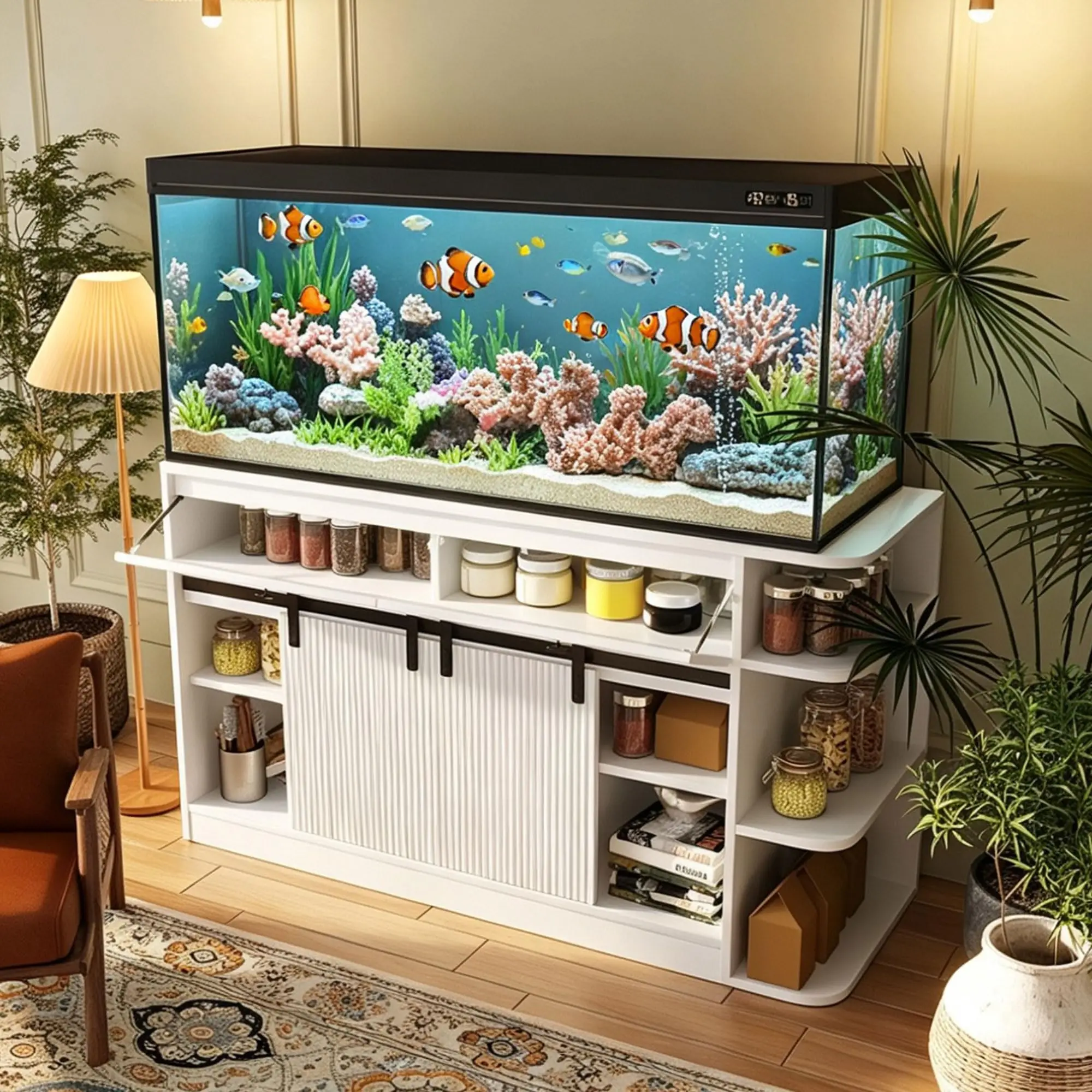 55-75 Gallon Aquarium Stand with Charging Station, Farmhouse Fish Tank Stand, Heavy Duty Reptile Tank Stand Table for