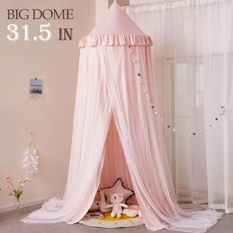 Large Dome Bed Canopy for Kids Room Double Layer Mosquito Net, Hanging Play Tent Children Reading Nook Canopies, Princess