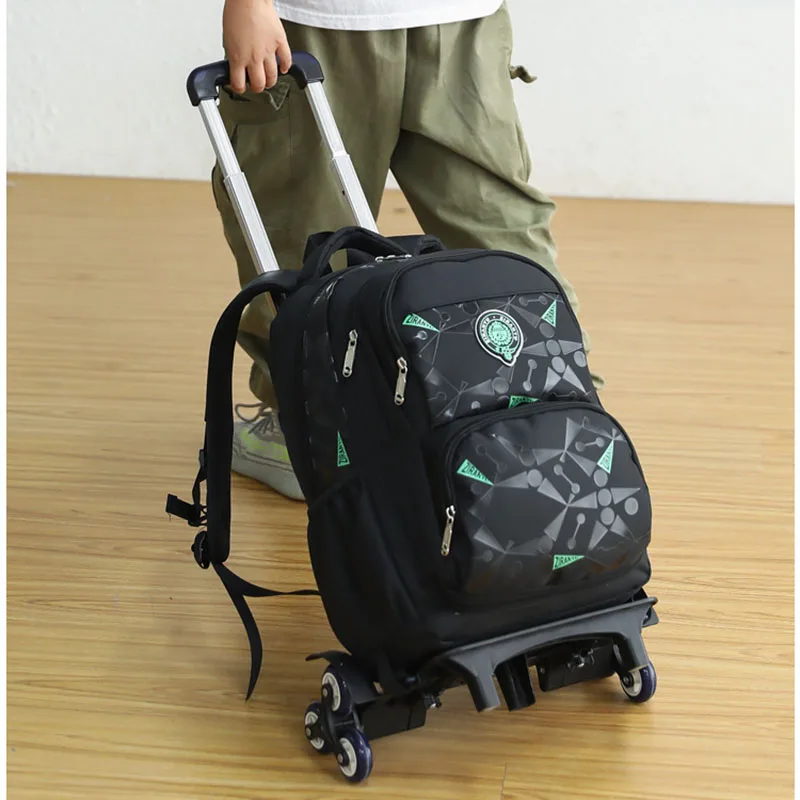 High-capacity on 2/6 Wheels Waterproof Luggage Rolling Bag Student Shoulder Backpack  Detachable Children Rolling School Bags