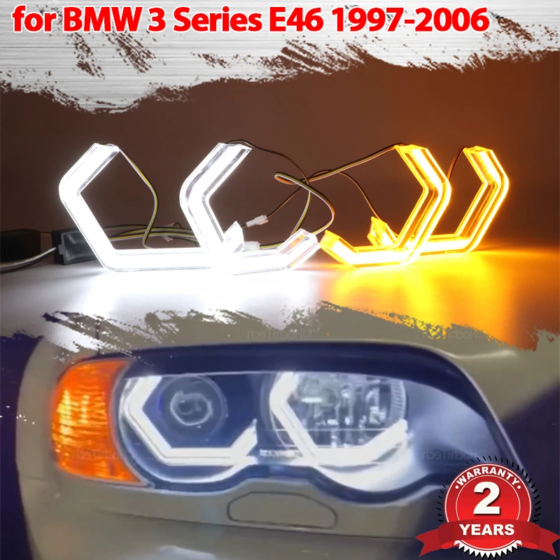 

for BMW 3 Series E46 316i 318i 320i 323i 325i 328 1997-2006White M4 Style LED Crystal Angel Eye Kit Day Light Yellow Turn Signal