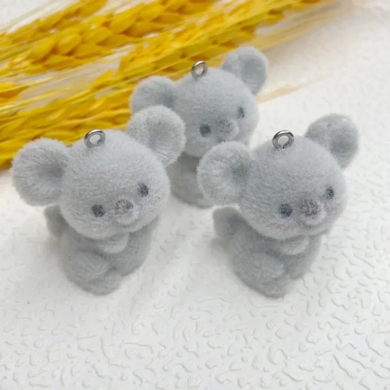 20pcs 3d niedlichen Cartoon Beflockung Koala Harz Charms Plüsch Tier puppe Anhänger Großhandel Telefon Schlüssel bund DIY Handwerk Schmuck machen