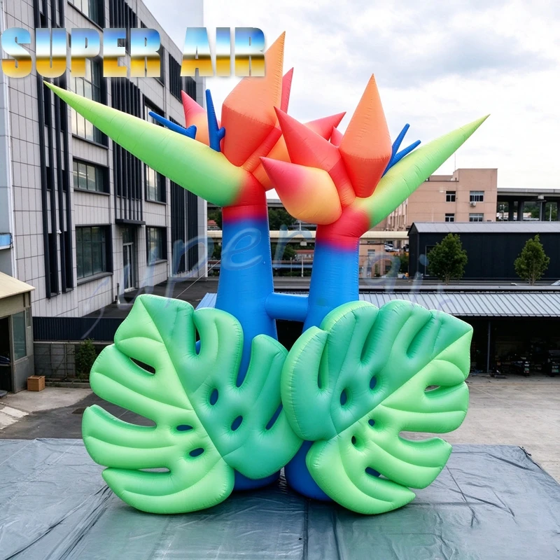Giant Inflatable Bird of Paradise Flower with Monstera Leaves for Mall, Exhibition, Plaza, Lawn, Stage, Carnival, Outdoor Decor