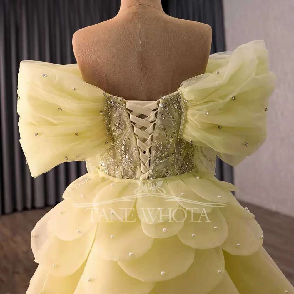 Yellow Sweetheart Evening Dress With Long Sleeves Sheath Lace-Up Back Detachable Train Beading Sequined Customizable Luxury