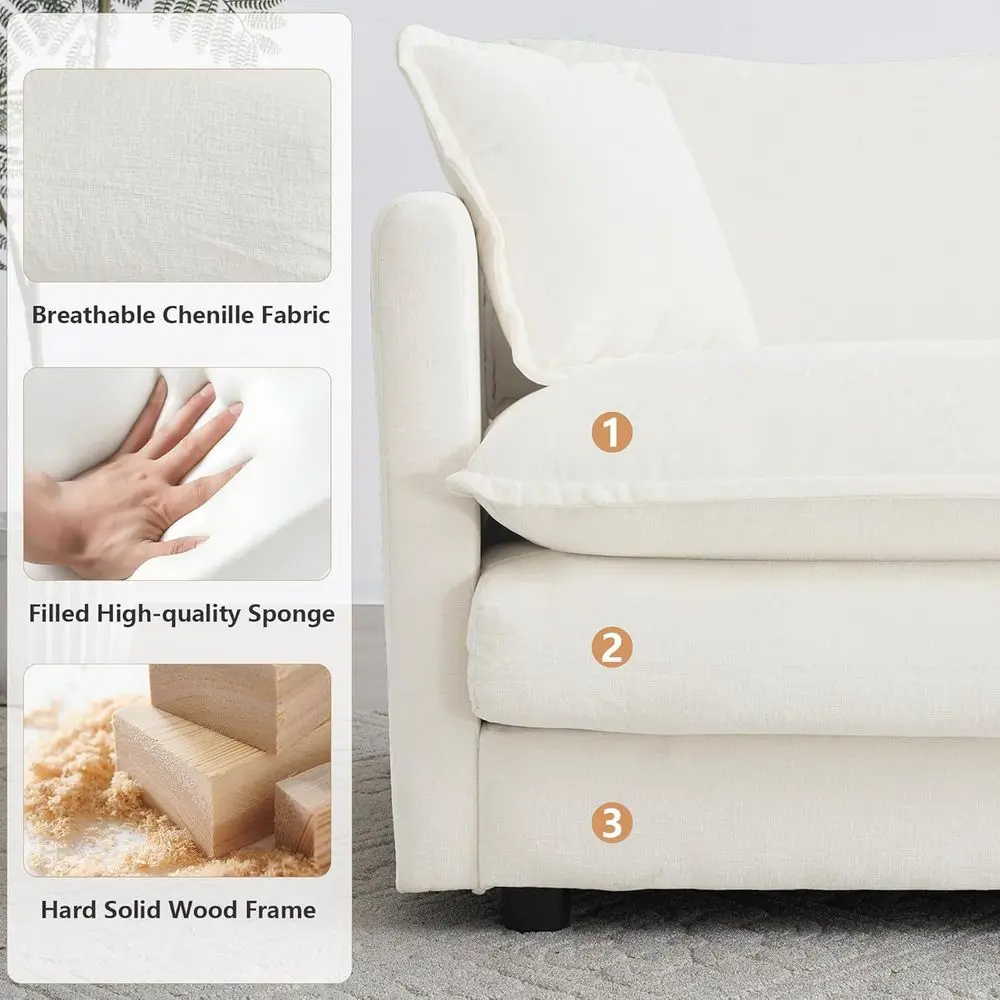 76.4 conjunto de sofá secional em forma de L, sofás confortáveis estilo nuvem com otomano, configuração DIY, tecido de chenille, bege para Liv