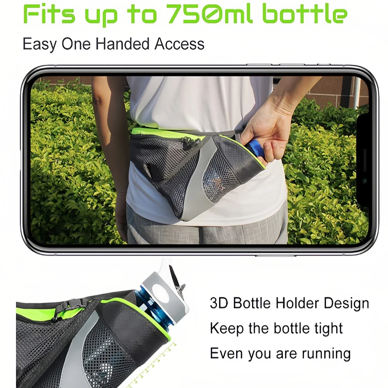 Running Belt with Water Bottle Holder Sports Waist Fanny Pack for Phone Wallet Cycling Runners Essentials Accessories