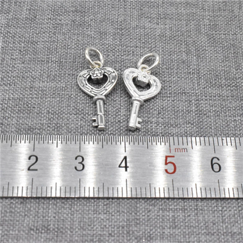 2 Pieces Flower Heart Key Charms Double Sided in 925 Sterling Silver for Bracelet and Necklace Making