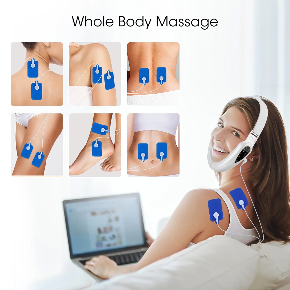 

V Face Lifting Device TENS Micro-current Photon Rejuvenation Slimming Facial Massager With Pulse Massage Patch Remote Control