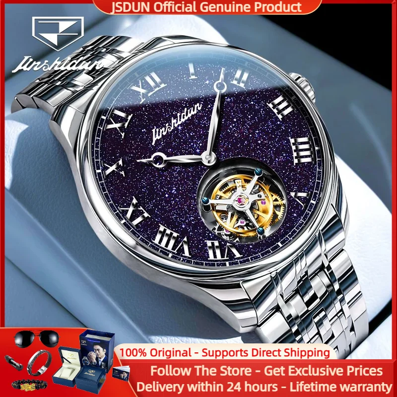 JSDUN 831 True Tourbillon Watch Top Men Fully Automatic Mechanical Watch Luxury High Retro Roman Dial Gift Selection Men Watch
