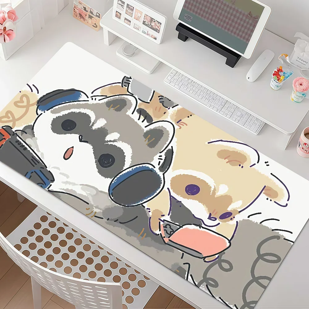 Cute Little Raccoon Mouse Pad Anti Slip Rubber Edge Locked Thickened Laptop Gaming Desk Mat