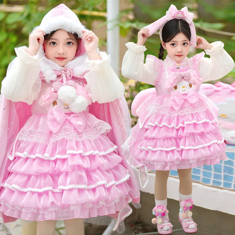 

Anime My Melody Lolita Dress and Cloak Set Princess Dress Children Girl Birthday Ball Evening Dress Tiered Skirt Festival Gift