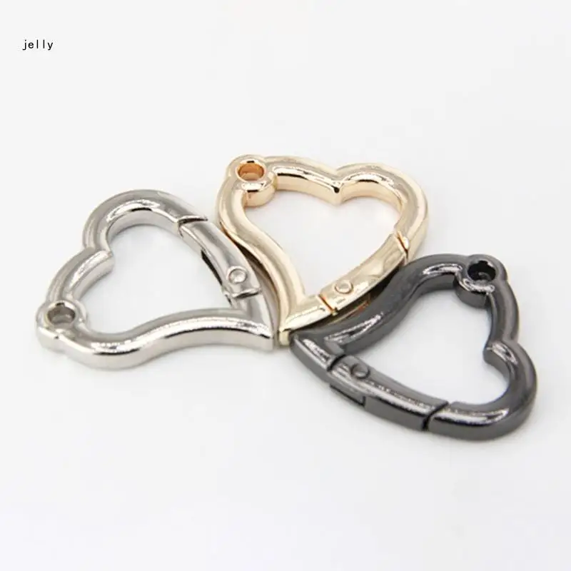 448C 10Pcs Heart Shaped Spring Clip Metal Keychains Buckle Backpacks Carabiner Dog Chain Buckle Connectors AntiRust