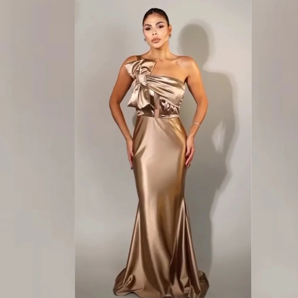 Customized Unisex Bow Pleat Mermaid One-shoulder Long Dresses Prom Dresses Exquisite High Quality Sexy Sparkle Sizes Available I