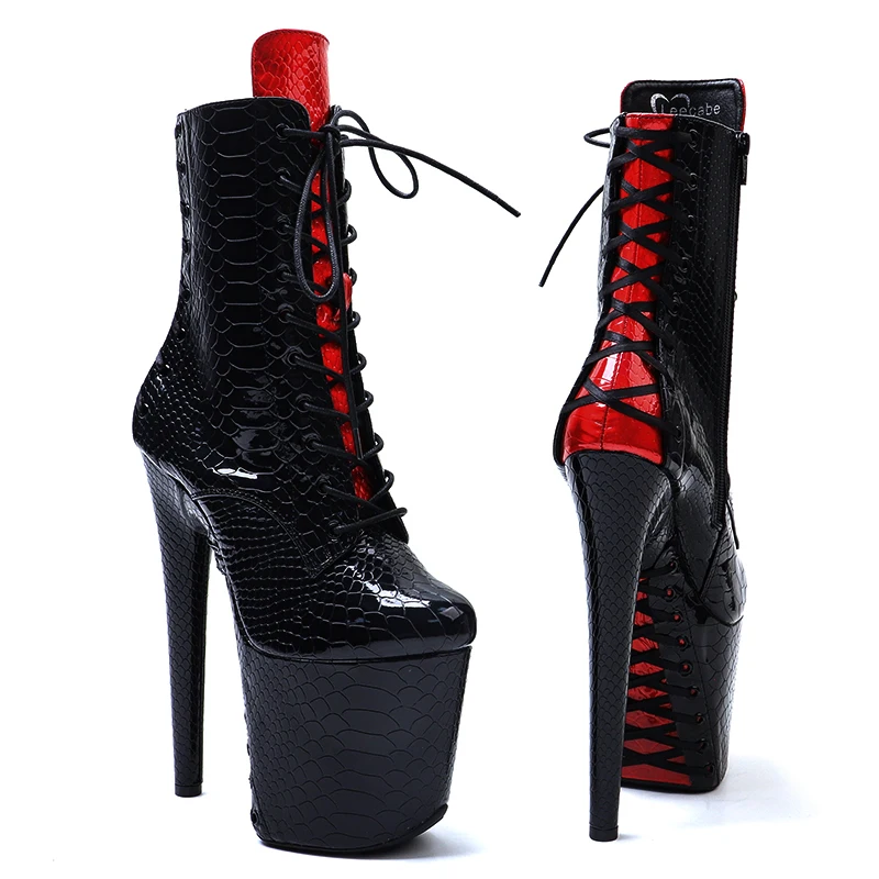 Leecabe 20CM/8inches Snake Mix Color High Heel Platform Lace-up Boots Trend Fashion Stripper Heel Pole Dance Boots