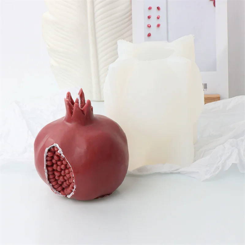 3D Simulation Pomegranate Scented Candle Mold, DIY Garnet Fruit Cake Silicone Mold, Handmade Plaster Soap, Easter Decoration