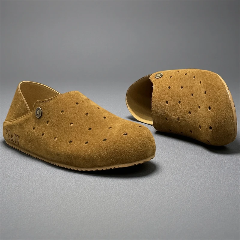 

HKDQ Fashion Suede Loafers For Men Flats Hollow Out Breathable Men's Casual Shoes Retro Comfortable Slip on Shoes Man Moccasins