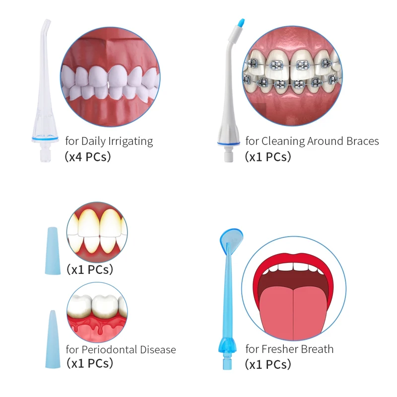قابلة للشحن أداة ري الفم لطب الأسنان جهاز تنظيف الأسنان بالماء 6 طرق العمل 320 مللي خزان المياه عمر البطارية الطويل تبييض خيط مائي للاسنان