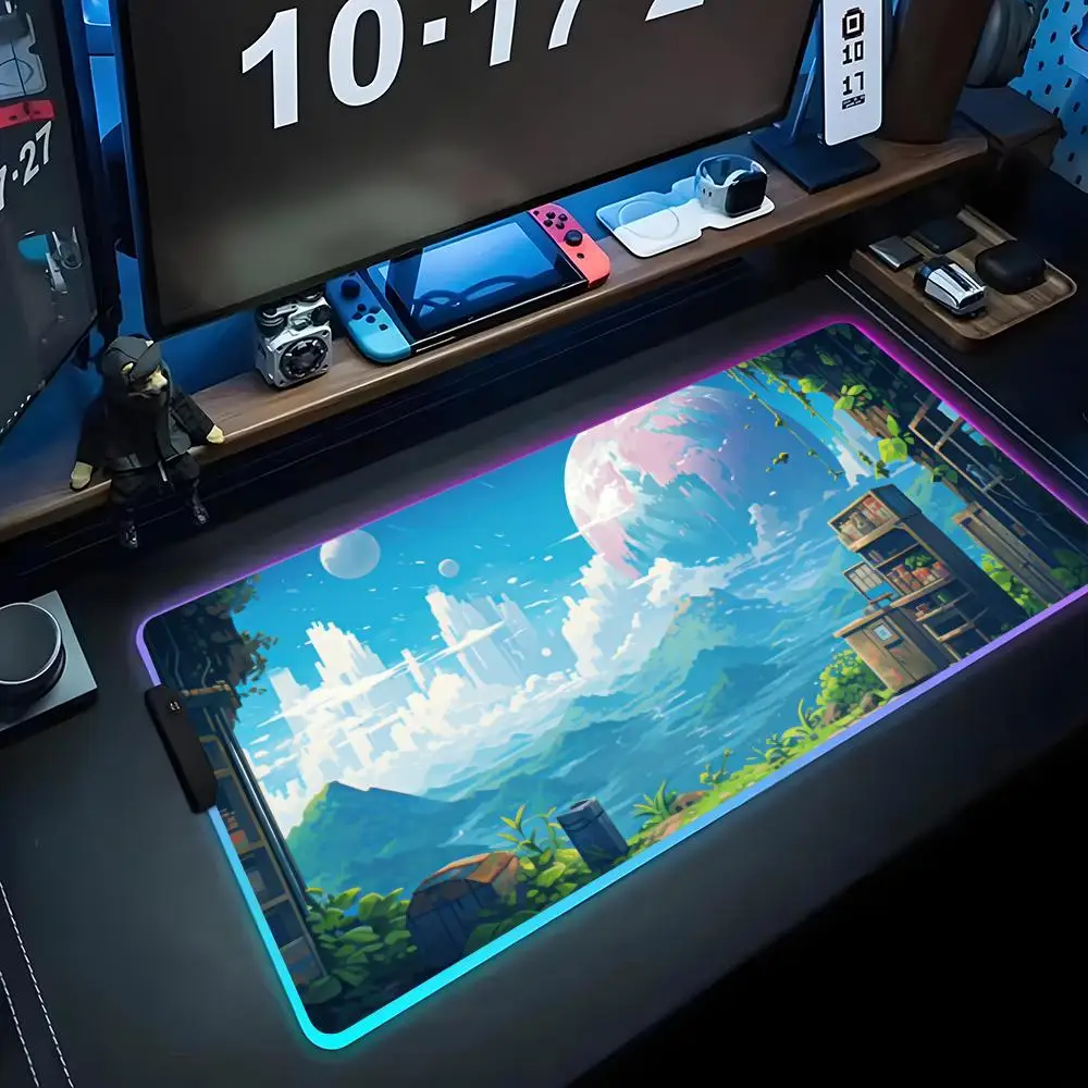 

pixel world wallpaper Mouse Pad RGB Gaming Mousepad Big LED Pad PC Desk Mat Luminous Mouse Pad Large Keyboard Mats Table Rug