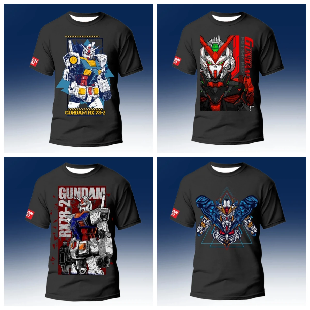 

2025 Best-selling Bandai Gundam Printed Short Sleeved Men's and Women's Cartoon Anime T-shirt Summer Casual Round Neck T-shirt