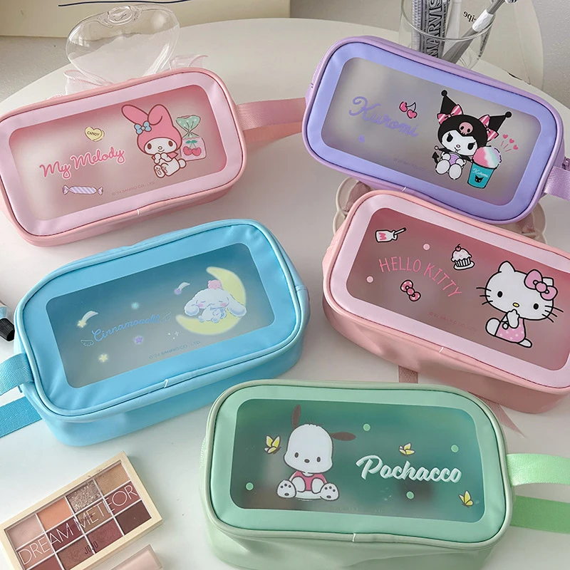 

Sanrio Kawaii Kuromi My Melody Anime Makeup Bag Cute Cartoon Cinnamoroll Transparent Waterproof Large Capacity Storage Bag Gifts