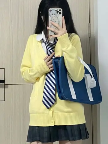 민트 핑크 오픈 카디건 스웨터 여성 봄 여름 JK 유니폼 스타일 루즈 니트 긴 소매 탑 v 넥 싱글 버튼