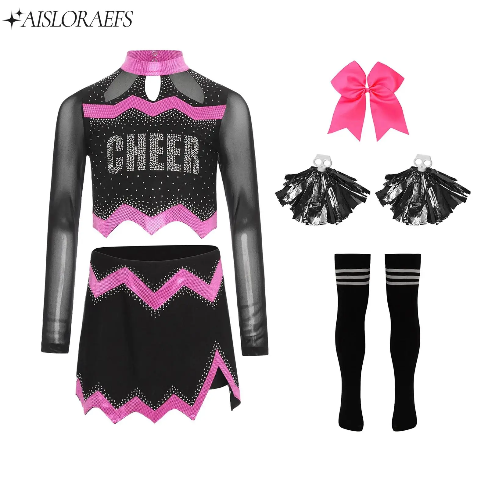 

Girls Cheerleader Costumes Outfit Cheer Uniform Cheerleading Sports Outfits for Halloween Carnival Stage Show Performance Party