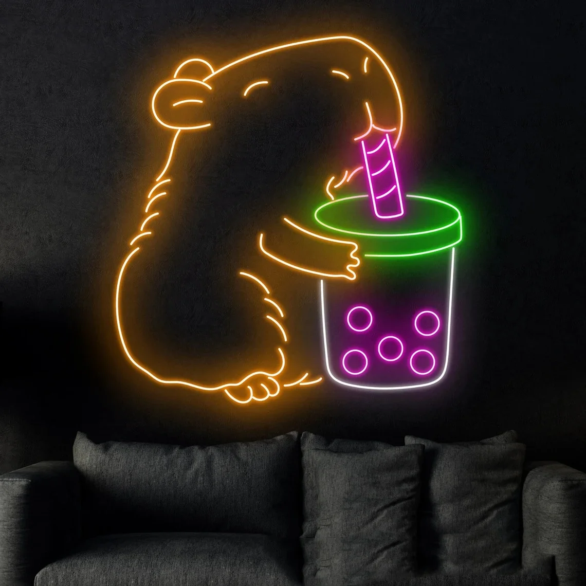 Milk Tea Neon Sign Capybara Milk Tea Neon Sign Milk Tea Store Wall Art Decor Neon Sign