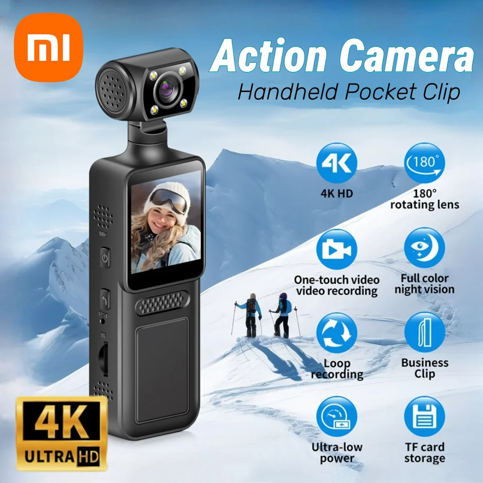 

Xiaomi Handheld Pocket Camera 4K HD Camera 180° Rotating Convenient Back Clip Sports Camera Handheld Video Cycling Recorder