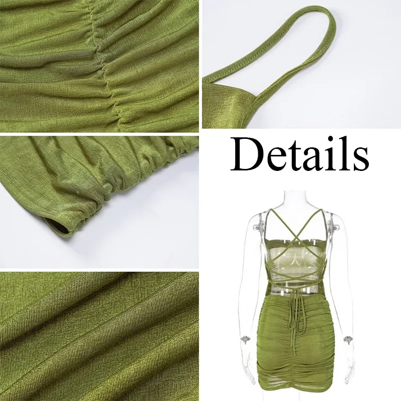 Vestito estivo da donna Mini pieghe Verde Nuova estate Chic Slim Beach Style Sexy aderente Backless Gentle Hotsweet Abbigliamento europeo Vestido