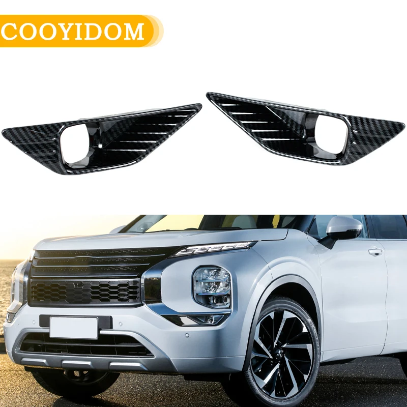 Carbon Fiber Fog Light Cover Trim For Mitsubishi Outlander 2022 2023 Decoration Sticker Foglight Bezel Grille Car Accessories