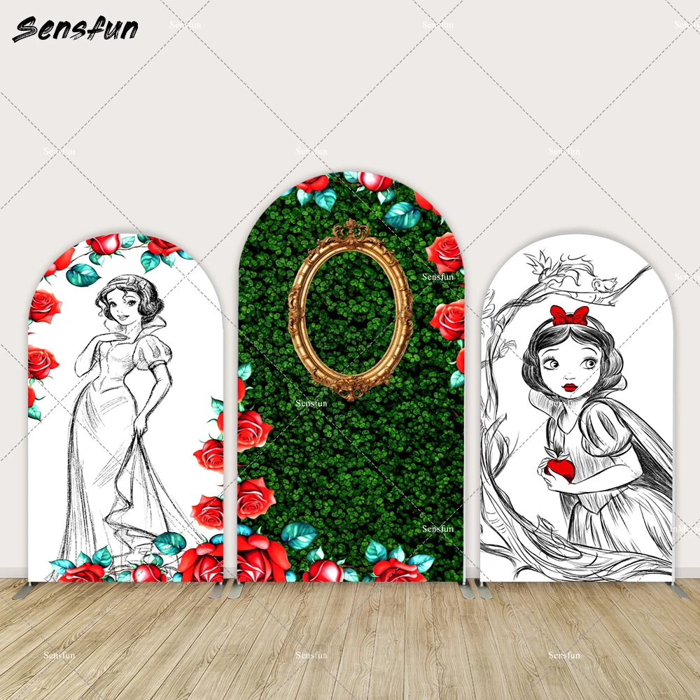 

Green Grass Arched Wall Disney Princess Snow White Arch Backdrop Cover for Girls Birthday Party Decoration Baby Shower Banner