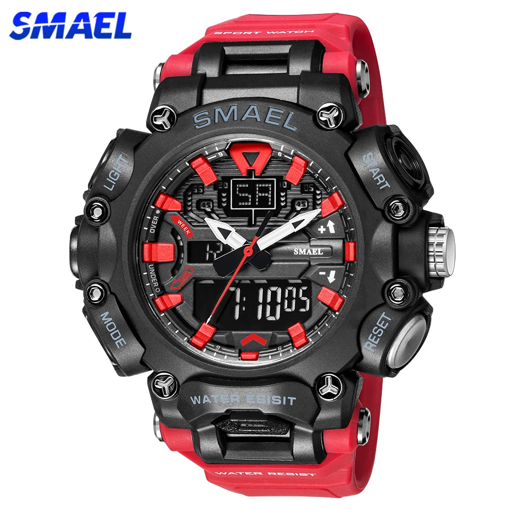 SMAEL Youth Fashion LED Digital Watch Men Alarm Shockproof Dual Wristwatches Chrono Waterproof Big Clock Mens Watches Cool Hour