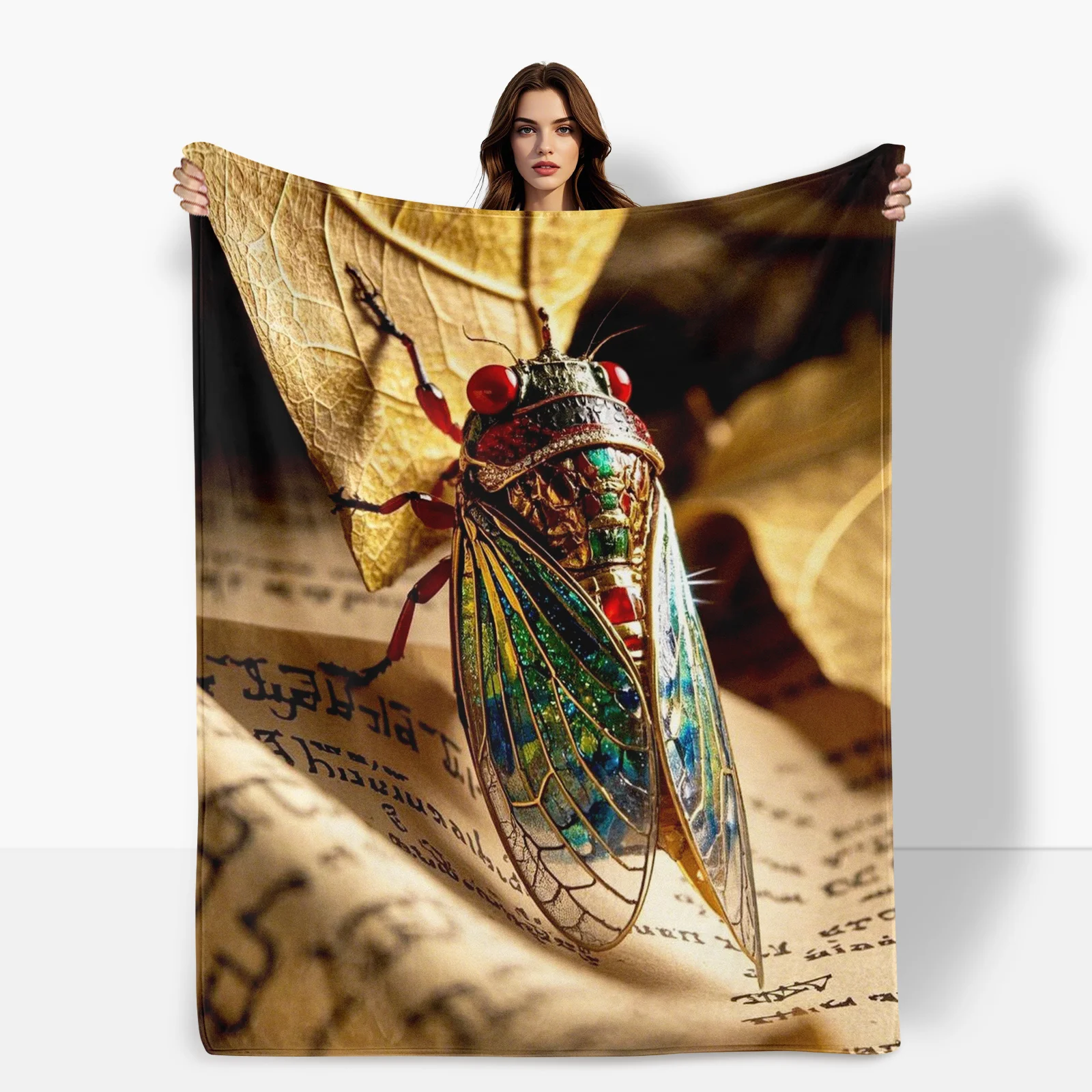 

Цикада Руби Византийский стиль с золотым листом плюшевое одеяло для элегантного домашнего декора и роскошного комфорта