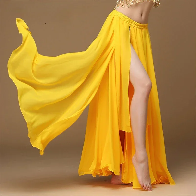 

Женская длинная юбка для танца живота, Однотонная юбка с высокой талией для восточных танцев, индейский Болливуд, для тренировок