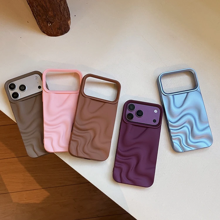 Stylish 3D Bump Wave Shiny Pink Back Cover For iPhone Air 11 12 13 14 15 17 18 Pro Max Phone Case